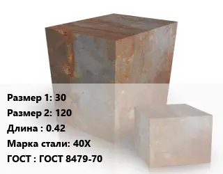 Поковка квадратная 30х120 L=0.42 Сталь: 40Х ГОСТ: ГОСТ 8479-70